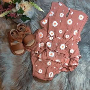Baby girl pink romper. Shoes not included.